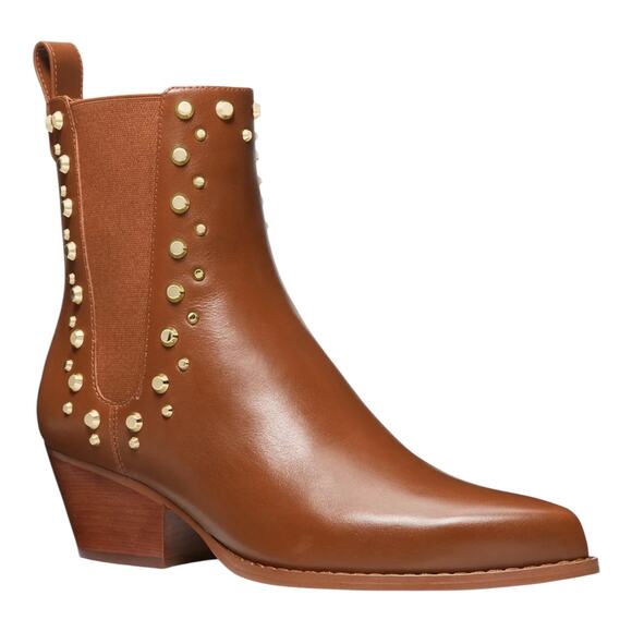 Michael Kors Women's Kinlee Leather Studded Ankle Chelsea Booties Brown Size 9 - Picture 1 of 3
